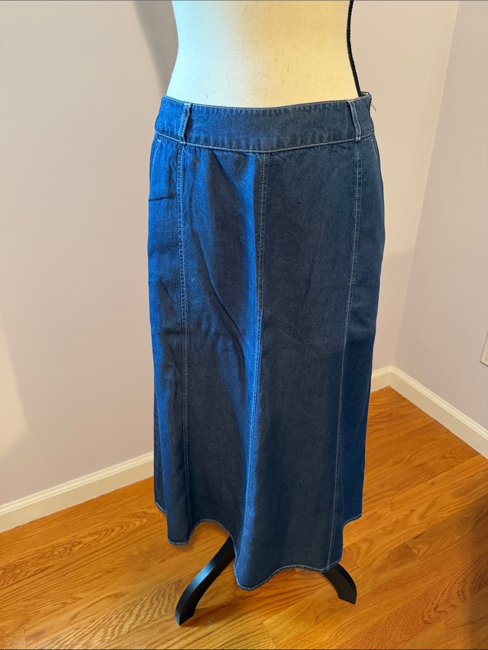 Women's Dark Blue Soft Denim Midi Skirt